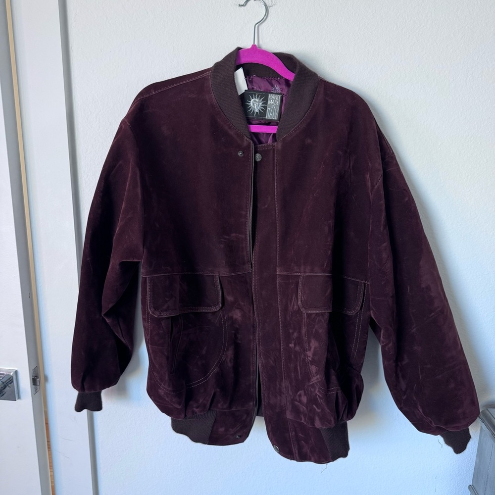 Men's Suede Bomber Jacket - Dark Brown